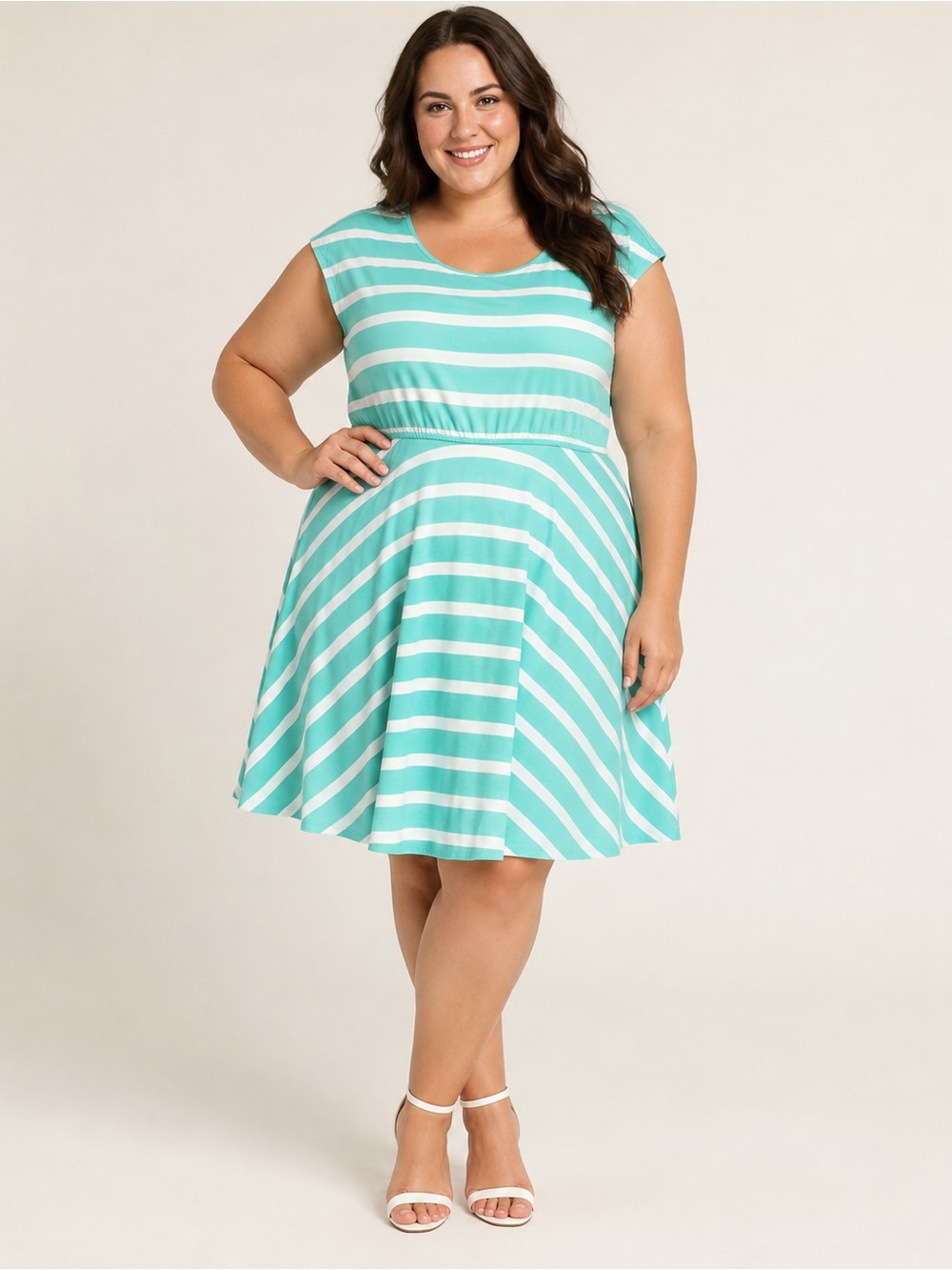 Torrid Size 0 Aqua White Striped Fit & Flare Skater Dress